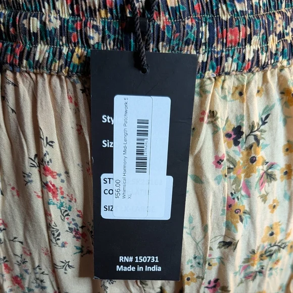 Floral Bohemian Skirt Western Swing Elastic Waist - Picture 3 of 13